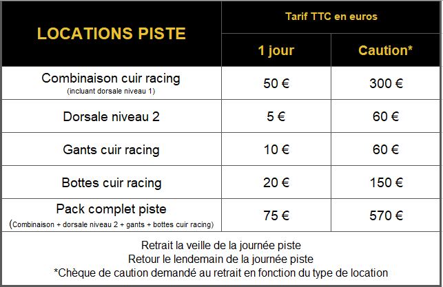 Tarif location piste 2024